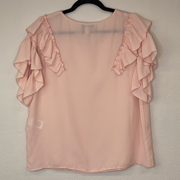 Libby Edelman Short Sleeve Ruffle Blouse Size Med - Picture 5 of 10